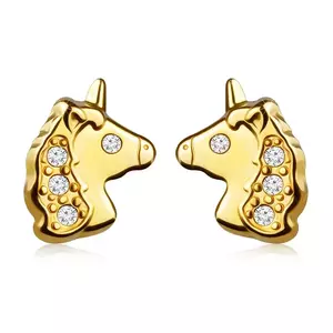 Cercei din aur galben 585 – un unicorn cu zirconii mici, știfturi imagine