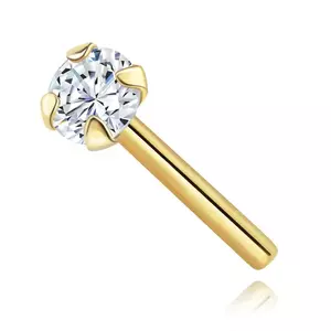 Piercing drept pentru nas din aur galben 585 - zirconiu rotund transparent imagine