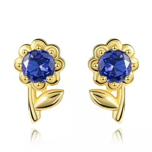 Cercei din aur de 14K în formă de floare cu zircon albastru închis imagine