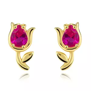 Cercei din aur de 14K în formă de lalea cu zircon fuchsia imagine