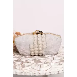 Clutch elegant alb cu trandafiri decorativi si strassuri imagine
