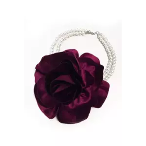 Colier cu perle si floare magenta din catifea imagine