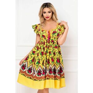Rochie Venezia lejera galbena cu decupaj la spate si imprimeu floral imagine
