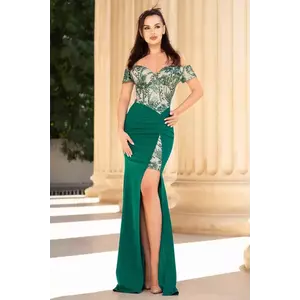 Rochie de seara verde tip sirena Lillith brodata cu paiete imagine
