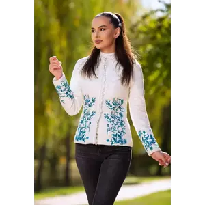 Jacheta dama eleganta ivoire cu broderie turquoise imagine