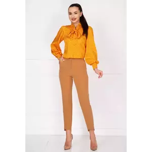 Pantaloni dama office bej conici cu tiv asimetric imagine