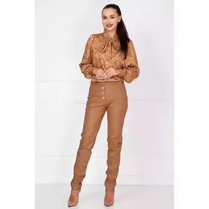 Pantaloni InPuff camel din piele ecologica si nasturi in degrade imagine