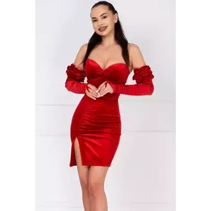 Rochie rosie din catifea Irene cu maneci detasabile imagine
