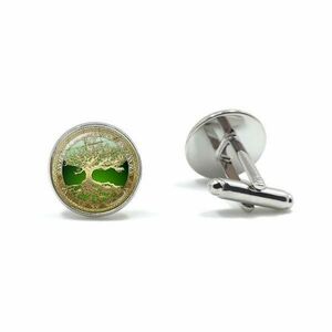 Butoni camasa, model copacul vietii, culoare argintiu/verde, 17mm imagine