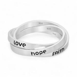 Inel din argint 925 cu 3 cercuri interconectate - mesaj simbolic faith, hope, love, marime S/M, 5g imagine