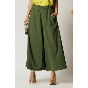 Pantaloni kaki lejeri tip fusta din viscoza cu elastic in talie imagine