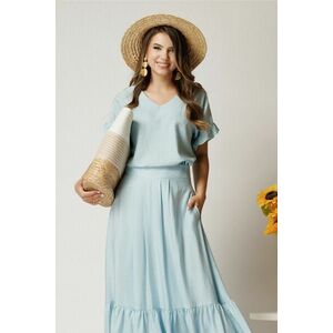 Bluza bleu din rayon cu croi drept si volanase la maneci imagine