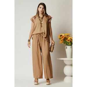 Compleu maro din viscoza cu bluza si pantaloni lejeri imagine