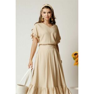 Bluza bej din rayon cu croi drept si volanase la maneci imagine