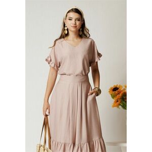 Bluza roz din rayon cu croi drept si volanase la maneci imagine