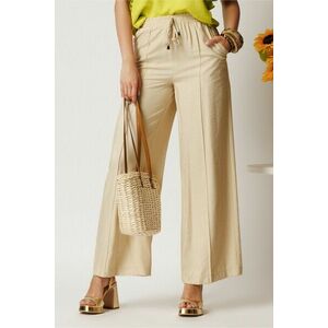 Pantaloni ivory din rayon cu croi lejer si elastic in talie imagine