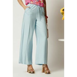Pantaloni bleu din rayon cu croi lejer si elastic in talie imagine