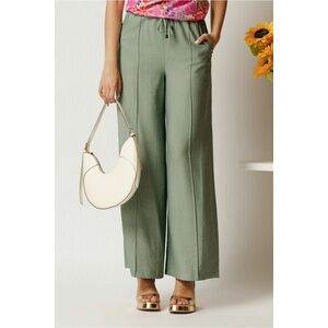 Pantaloni kaki din rayon cu croi lejer si elastic in talie imagine