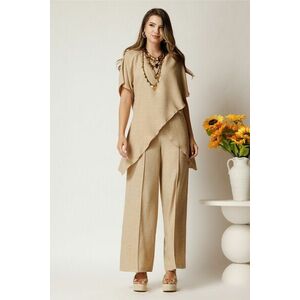 Pantaloni bej din rayon cu croi lejer si elastic in talie imagine