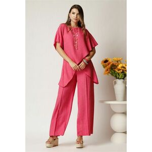 Pantaloni fucsia din rayon cu croi lejer si elastic in talie imagine