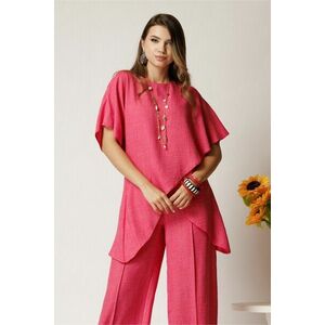 Bluza fucsia din viscoza cu croi lejer si aspect petrecut asimetric imagine