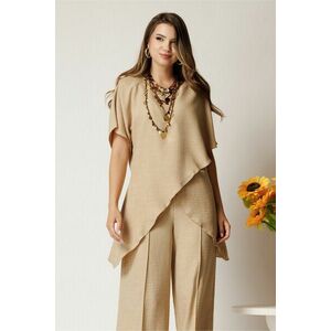 Bluza bej din viscoza cu croi lejer si aspect petrecut asimetric imagine
