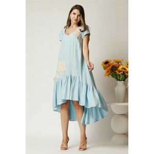 Rochie midi bleu din rayon cu croi tip A si broderie florala imagine