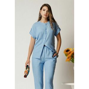 Camasa DY Fashion bleu din material vaporos cu croi drept si nasturi imagine