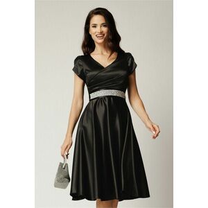 Rochie Amira midi neagra din tafta cu paiete pe maneci si cordon in talie imagine