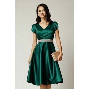 Rochie Amira midi verde din tafta cu paiete pe maneci si cordon in talie imagine