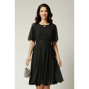 Rochie DY Fashion midi neagra din voal in clos cu glitter si cordon in talie imagine