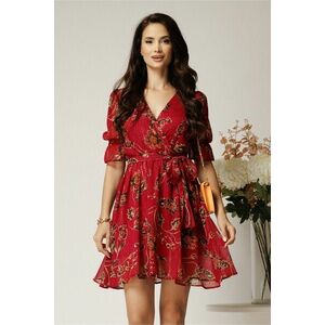 Rochie DY Fashion scurta magenta din voal cu imprimeu floral si fir lurex imagine
