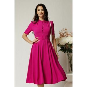 Rochie DY Fashion midi magenta in clos din triplu voal cu nasturi la bust si curea in talie imagine