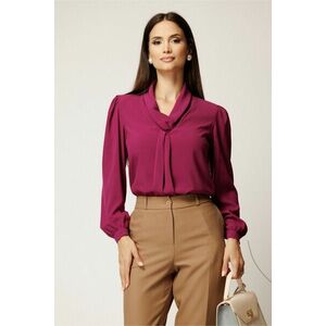 Bluza magenta din voal cu croi cambrat si guler tip esarfa imagine