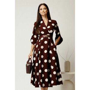 Rochie midi bordo din stofa in clos cu buline mari si curea in talie imagine