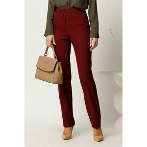 Pantaloni bordo din stofa conici cu aplicatii metalice pe talie imagine