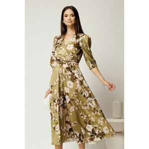 Rochie midi verde din voal satinat cu imprimeu floral imagine