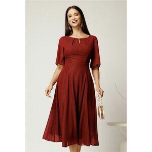 Rochie DY Fashion midi bordo din voal in clos cu fir lurex si accesoriu la decolteu imagine