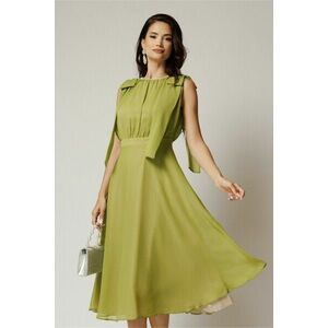 Rochie DY Fashion midi verde fistic din voal in clos cu funde la umeri imagine