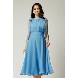 Rochie DY Fashion midi bleu din voal in clos cu funde la umeri imagine