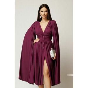 Rochie DY Fashion midi magenta din voal in clos cu nasturi si maneci ample imagine