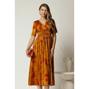 Rochie midi galben mustar din satin cu talie marcata imagine