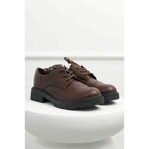 Pantofi Oxford maro din piele ecologica cu siret imagine