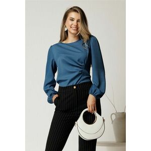 Bluza albastru petrol din crep cu fronseu in talie imagine