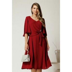 Rochie midi bordo din voal cu accesoriu si pliuri in talie imagine
