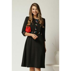 Rochie midi Laura neagra din stofa cu broderie geometrica imagine