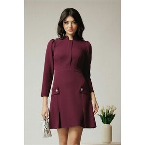 Rochie Moze office din stofa mov pruna cu nasturi pe fusta imagine
