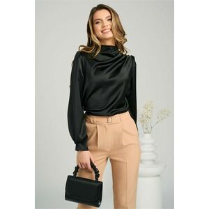 Bluza eleganta din satin neagra cu perle si pliuri pe umar imagine