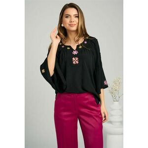 Bluza eleganta din crep neagra cu broderie traditionala imagine