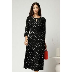 Rochie midi neagra cu buline din viscoza in clos cu funda si decupaj la decolteu imagine